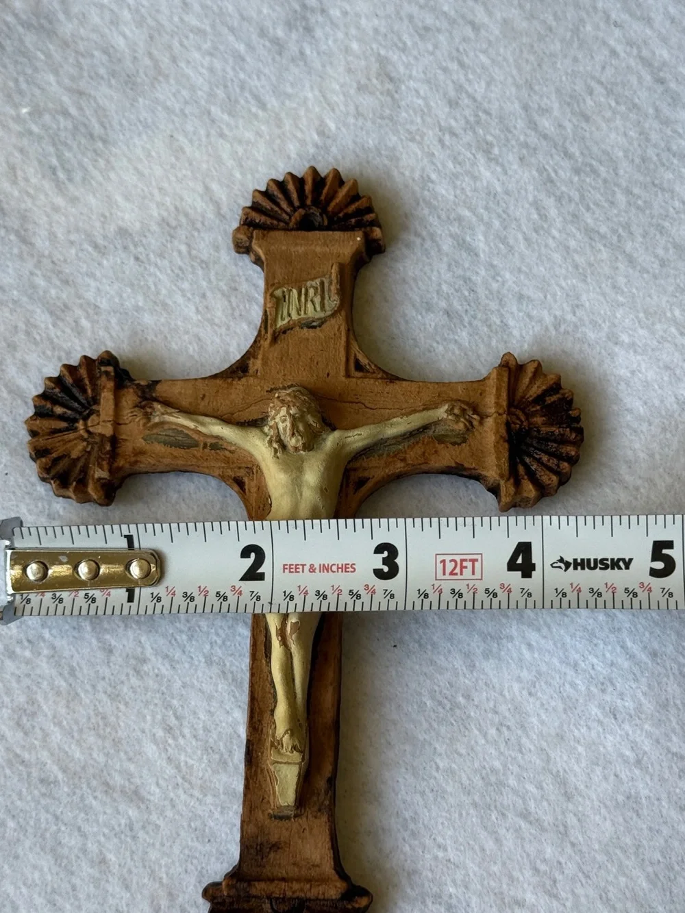 Catholic Crucifix Jesus INRI Antique Shell Finial Wall Cross 1800s